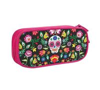 Sugar and Skulls and Flowers Trousse à crayons avec fermeture éclair Noir Grande capacité pour l'école, le bureau et les voyages, rose, Taille unique, Organiseur de sac