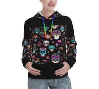 Sugar And Skulls Style Imprimé Femmes Mode Sweats à Capuche Sweats à Capuche Sweats Doux Automne Hiver Pull Tops Pulls Tenues, Noir , L