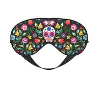 Sugar Horror Masque pour les yeux double face avec motif tête de mort et fleurs, réversible, réglable pour un ajustement parfait, bloque la lumière du masque pour les yeux