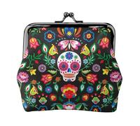 Sugar Horror Portefeuille de voyage minimaliste avec impression tête de mort et fleurs, petite pochette de rangement pour randonnées et excursions en plein air, Noir , Taille unique, Pochette à