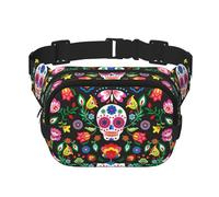Sugar Horror Sac banane avec sangle réglable Motif crâne et fleurs Noir, noir, One Size