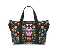 Sugar Horror Sac de voyage imprimé crâne et fleurs Grand sac fourre-tout de gym, w nd et voyage d'affaires, sac à bandoulière léger