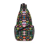 Sugar Horror Skull and Flowers Crossbody Sling Bag Crossbody Shoulder Chest Bag Shoulder Strap Waist Fanny Pack Men Women