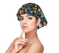 Sugar Horror Skull and Flowers Print Bonnet de nuit pour femme pour protéger les cheveux, bonnet de nuit confortable pour cheveux bouclés et longs Noir, noir, taille unique