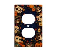 Sugar Skull Cat Day Of The Dead Plaque de sortie duplex | Thème du jour des morts, illustrations de chat et de citrouilles, accents de feuillage d'automne, motif floral vif
