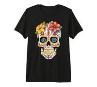 Sugar Skull Dia De Los Muertos Halloween Fleurs Drôle T-Shirt Haut de Gamme