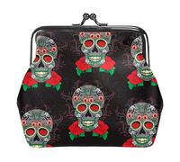 Sugar Skull Rose Portefeuilles en Cuir PU pour Femmes avec Mini Boucle Porte-Monnaie pour Filles
