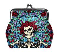 Sugar Skull Rose Print Coin Purses Wallets Vintage Pouch Bags for Gift