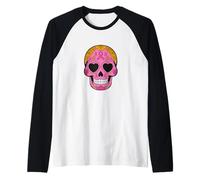 Sugar Skull Ruban de Sensibilisation au Cancer du Sein Rose Calavera Manche Raglan