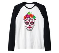 Sugar Skulls Crâne Squelette Traditionnel Jour des Morts Manche Raglan