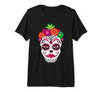 Sugar Skulls Crâne Squelette Traditionnel Jour des Morts T-Shirt Haut de Gamme