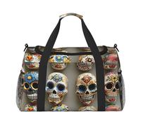 Sugar Skulls Sac de gym avec motif crâne de grande capacité, sac de transport pliable pour activités de plein air dernière intervention