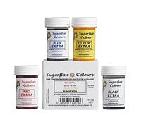 Sugarflair Colours Maximum Concentrated Paste Colour Set-4, Colorant Alimentaire Nourriture Dye pour Massepain et Pâte à Sucre: Blue, Yellow, Red, Black - 4x25g