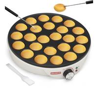 SugarWhisk Machine à Mini-Pancakes 24 pièces, Plaque électrique pour aebleskivers et poffertjes, Machine à Pancakes Danois, Fabricant de Cake Pops, Machine à Pancakes Hollandais, Blanc