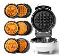 SugarWhisk Mini machine à gaufres 6 en 1 avec plaques extractibles, mini fer à gaufres de 4,5" pour fêtes et événements, machine à gaufre, 8 plaques avec revêtement en céramique de qualité supérieure
