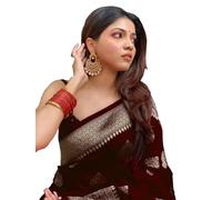 Sugathari sari Banarasi femme en soie Kanjivaram 2023 Design Wear Pattu en coton avec chemisier pour mariage (PARI 122 Marron), Bordeaux, taille unique