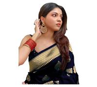 Sugathari Sari Banarasi Femmes Soie Pure Kanjivaram Doux Nouvelles Dames 2023 Design Porter Pattu Sarees Dernières Collections Coton Fête Sari avec Pièce Chemisier pour Mariage Sadi (PARI 122, Noir