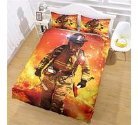 SugdeN Parure De Lit 2 Personnes Pompiers Housse De Couette 220 240 avec 2 Taies d'oreiller 65X65Cm Microfibre Parure Lit 220X240Cm Doux Et Confortable