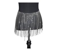 sugerou Chaîne de taille à pompons en strass pour femmes, accessoire corps scintillant danse du ventre, ceinture hanche élastique festival, rave, boîte nuit, fête, jupe cristal