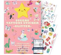 Sugeru® 100+ paillette Tatouage Enfant(12 Feuilles),Doux pour la peau faux Tatouage ephemere enfant fille garçon Cadeau,Pinata anniversaire,Tatouages tatoo temporaires,naturelle (paillettes-MixA)