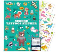 SUGERU® 100+ Tatouage Enfant(12Feuilles),Doux pour la peau Tatouage ephemere enfant fille garçon Cadeau,Pinata anniversaire,Tatouage ephemere//Ingrédients naturels-encre d'extrait de soja (Dinosaure)