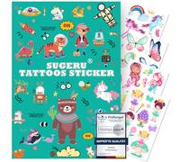 SUGERU® 100+ Tatouage Enfant(12Feuilles),Doux pour la peau Tatouage ephemere enfant fille garçon Cadeau,Pinata anniversaire,Tatouage ephemere//Ingrédients naturels-encre d'extrait de soja (MixⅢ)