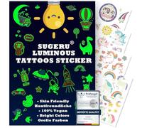 Sugeru® 100+ Tatouage Enfant(12Feuilles),Lumineux Tatouage Temporaire ephemere Enfant Stickers doux pour la peau,Anniversaire Fête Décor Cadeau fille garçon,naturels encre de soja (lumineux-Licorne)