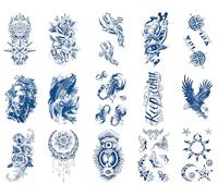 Sugeru 15 Feuilles Super Durable Tatouage Temporaire, 2 Semaines - l'original | Résistant à l'eau + Vegan + Nouvelle Tech | Faux Tatouage, Tatouage Ephemere Femme, Tatoo Temporaire (C12)