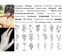SUGERU® 54pcs tatouage ephemere,effaçable imperméable durable faux tatouages temporaires ephemere adultes hommes femmes,24 pcs de citations inspirantes + 30 pcs motif de fleurs sauvages