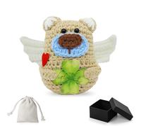 Sugeru Ange tricoté - Ours porte-bonheur avec trèfle - Cadeau porte-bonheur et créatif en laine à tricoter - Cadeau de motivation - Cadeau de rétablissement - Cadeau de Saint-Valentin - Cadeau