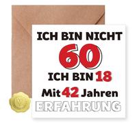Sugeru® Carte d'anniversaire 60 ans avec enveloppe - Je suis 18 et 42 ans d'expérience | Cartes de vœux amusantes pour homme et femme | Carte d'invitation anniversaire spéciale 60 ans