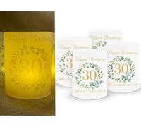 Sugeru Décoration d'anniversaire 30 ans - Lot de 16 photophores pour bougie chauffe-plat et bougies | 30e anniversaire femmes hommes | Schön dass du da bist | Photophore décoration de table | Diamètre