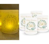 Sugeru Décoration d'anniversaire 50 ans - Lot de 16 photophores pour bougie chauffe-plat et bougies | 50e anniversaire femme homme | Schön dass du da bist | Photophore décoration de table | Diamètre :