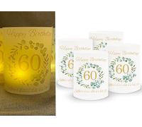 Sugeru Décoration d'anniversaire 60 ans - Lot de 16 photophores pour bougie chauffe-plat et bougies | 60e anniversaire femme homme | Schön dass du da bist | Photophore décoration de table | Diamètre :