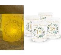 Sugeru Lot de 16 photophores pour 18e anniversaire - Pour bougie de table et bougies chauffe-plat - 18e anniversaire fille garçon - Schön dass du da bist - Décoration de table - Diamètre : 8 cm