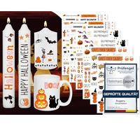 Sugeru Lot de 6 tatouages de bougies (plus de 200 motifs) - Impression par transfert d'eau - Film coulissant pour bougies - Autocollants pour bougies - Proverbes et images relax à offrir (Halloween )