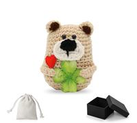 Sugeru Ours porte-bonheur tricoté avec trèfle - Cadeau porte-bonheur et créatif en laine à tricoter - Cadeau de motivation - Bon cadeau de rétablissement - Cadeau d'anniversaire pour la Saint-Valentin