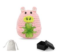 Sugeru Poupée cochon porte-bonheur tricoté avec trèfle - Cadeau porte-bonheur et créatif en laine tricotée - Cadeau de motivation - Bon cadeau de rétablissement - Cadeau d'anniversaire pour la