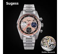 Sugess montre pour hommes 38mm chronographe montres mécaniques Tianjin col de cygne mouvement saphir cristal Roulette cadran S465 nouveau SS Black BlackL