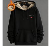 (Suggérer de prendre une taille au-dessus) Sweat-shirt à capuche doublé thermique à imprimé drapeau et lettres pour homme, top manches longues chaud noir, convient pour les activités extérieures et in