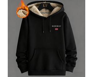 (Suggérer de prendre une taille au-dessus) Sweat-shirt à capuche doublé thermique à imprimé drapeau et lettres pour homme, top manches longues chaud noir, convient pour les activités extérieures et in