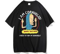 SUGI-YOUNG Street T-Shirt I Am CornholioBeavis Scary Art Gift Men Hort Sleeve Beavis and Butt Head I Need T P for My Bunghole T Black M