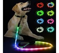 Sugiifamy Laisse LED rechargeable pour chiens de grande, moyenne et petite taille, 13 modes d'éclairage avec poignée en silicone, sécurité lors des promenades nocturnes (1,2 m)
