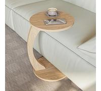 sugodesign Table basse avec roulettes, petite table d'appoint en forme de C, table basse élégante dans un bel aspect chêne naturel, table ronde comme surface de rangement pour canapé et canapé, table