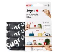 Sugru by tesa - Pâte Fixante Polyvalente à Modeler en Lot de 3 x 3.5 g - Pâte Durcissante Adhésive Polyvalente pour Décorer, Coller, Réparer, et pour Bricolage Créatif - Noir