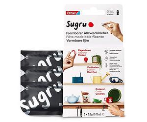 Sugru by tesa - Pâte Fixante Polyvalente à Modeler en Lot de 3 x 3.5 g - Pâte Durcissante Adhésive Polyvalente pour Décorer, Coller, Réparer, et pour Bricolage Créatif - Noir