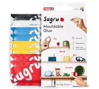 Sugru by tesa - Pâte Fixante Polyvalente à Modeler en Lot de 8 x 3.5 g - Pâte Durcissante Adhésive Polyvalente - Pour Réparer, Coller et Fixer sans Percer - Rouge, Bleu, Jaune, Noir et Blanc