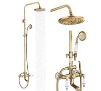 Suguword Ensemble de douche en laiton - Système de douche à effet pluie avec pommeau de douche - Pommeau de douche - Design vintage - Bec de baignoire - Style céramique