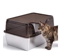 Suhaco Bac à litière pour chat en acier inoxydable avec couvercle 60 x 40 x 30 cm pour chats extra grands ou plusieurs chatons avec entrée basse et côté haut (noir transparent, XXL)
