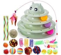 Suhaco Lot de 21 Jouets interactifs pour Chat d'intérieur - Jouet Amusant à 3 Niveaux - Jouet pour Chat avec 3 balles colorées - Baguette en Plumes pour Chat - Jouet pour l'ennui (Vert)